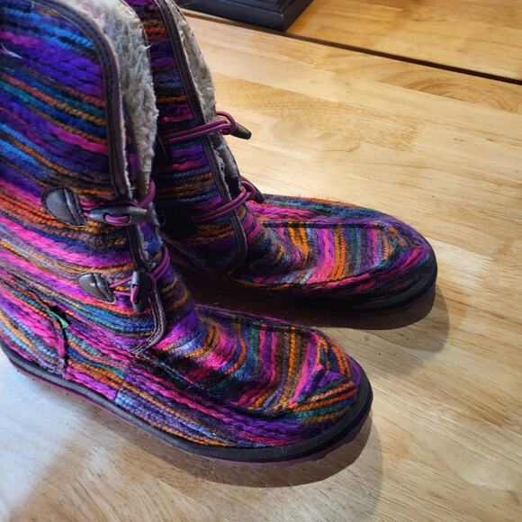 Sanuk Horizon Colorful Yarn Mid-Height Faux Shearling Boots Yoga Mat Sole 9 - Picture 6 of 12